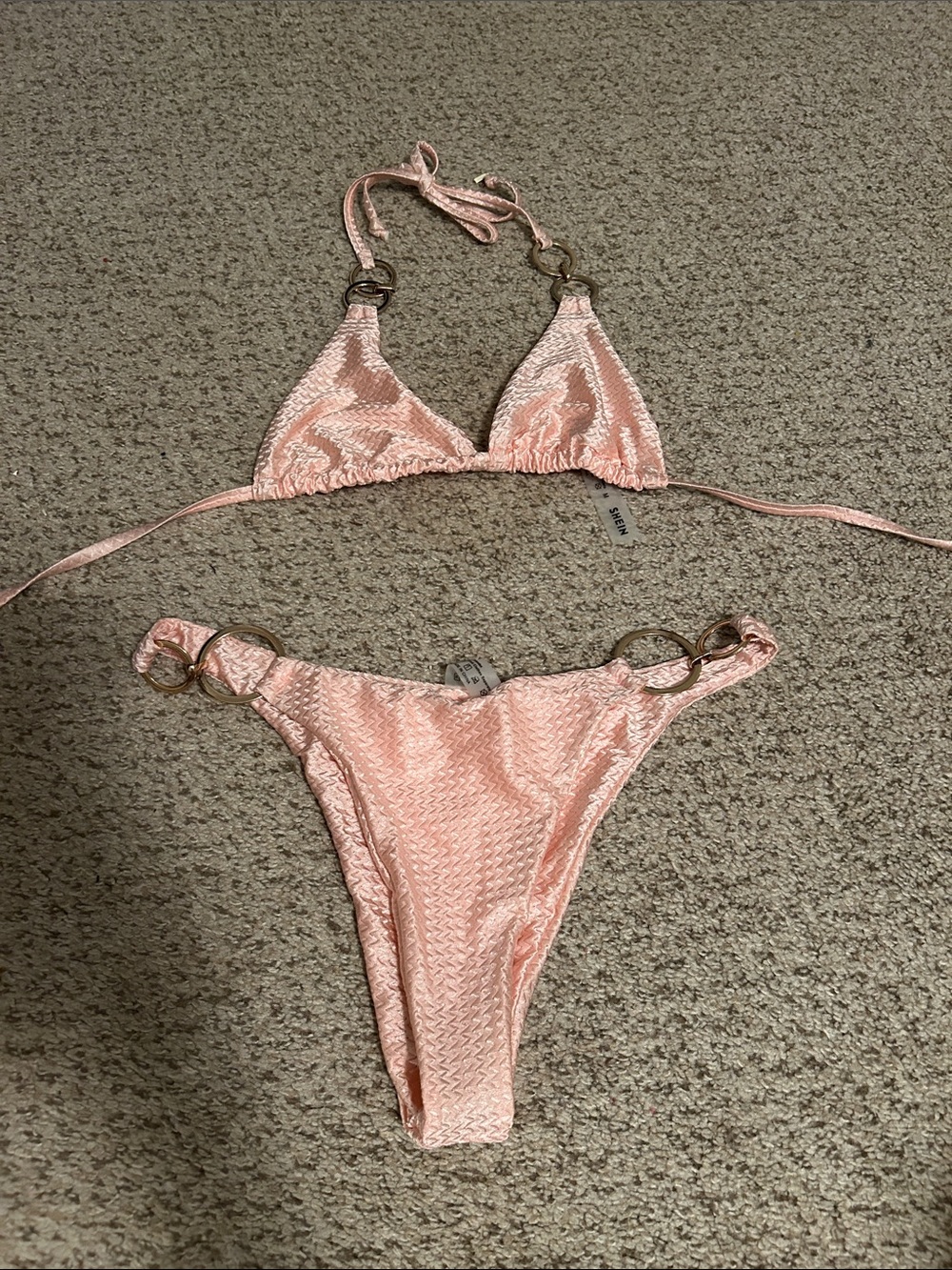 Light Pink Textured Ring-Accent Bikini Set